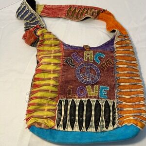 Boho Hippie Peace Love Patchwork Shoulder‎ Bag Messenger Bag Y2K